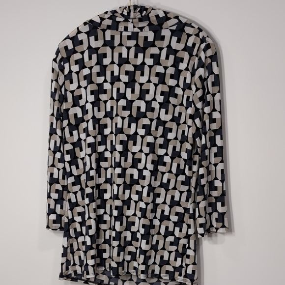 Adrienne Vittadini | Black Geometric 3/4 Sleeve Cowl Neck Top Size L - Picture 2 of 10